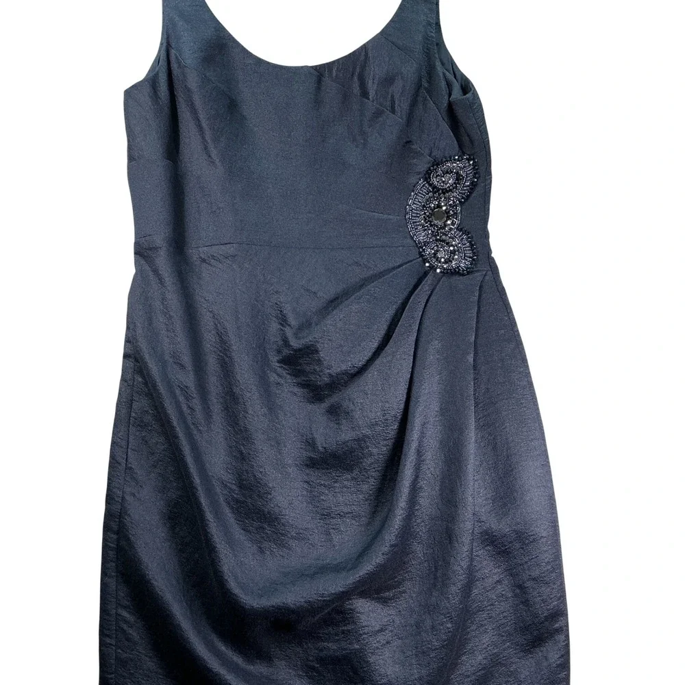 Adrianna Papell Occasions Navy Blue Beaded Sheath Dress Womens 14 Cocktail Party